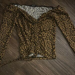 Rue21 Black and Brown Ruched Blouse with Tie Front